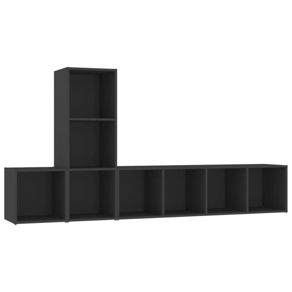 vidaXL TV-benksett 3 deler svart konstruert tre