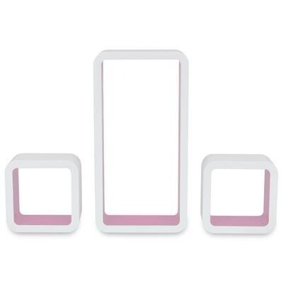 3 Hvite og rosa MDF vegghylle kuber