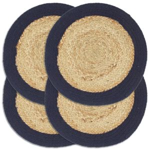 vidaXL Bordmatter 4 stk naturell og marinebl&aring; 38cm rund jute og bomull