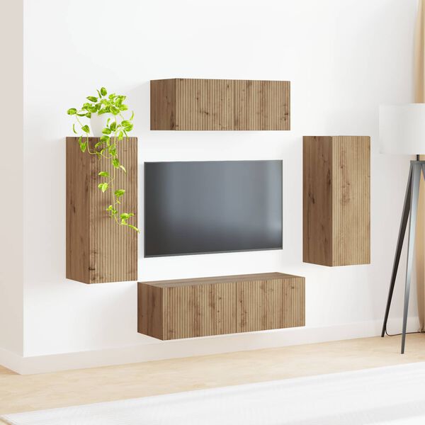 vidaXL TV-benksett 4 pcs Artisan Eik Konstruert tre