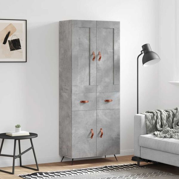vidaXL Highboard betonggr&aring; 69,5x34x180 cm konstruert tre