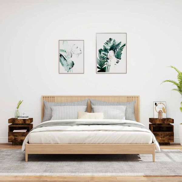 vidaXL Nattbord med LED 2 stk røkt eik 40x39x48,5 cm