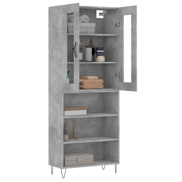 vidaXL Highboard betonggr&aring; 69,5x34x180 cm konstruert tre