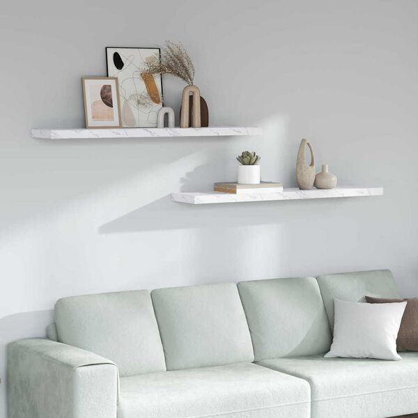 vidaXL Vegghylle 2 pcs Hvit marmor 120 x 23,5 x 4 cm Konstruert tre