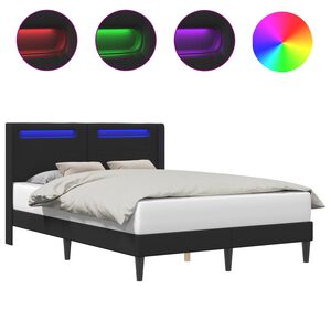 vidaXL Sengestamme med LED-lysstrimler Svart 135 x 190 cm Kunstl&aelig;r