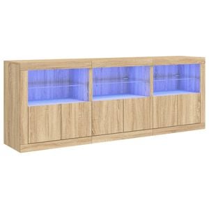 vidaXL Skjenk med LED-lys sonoma eik 181,5x37x67 cm