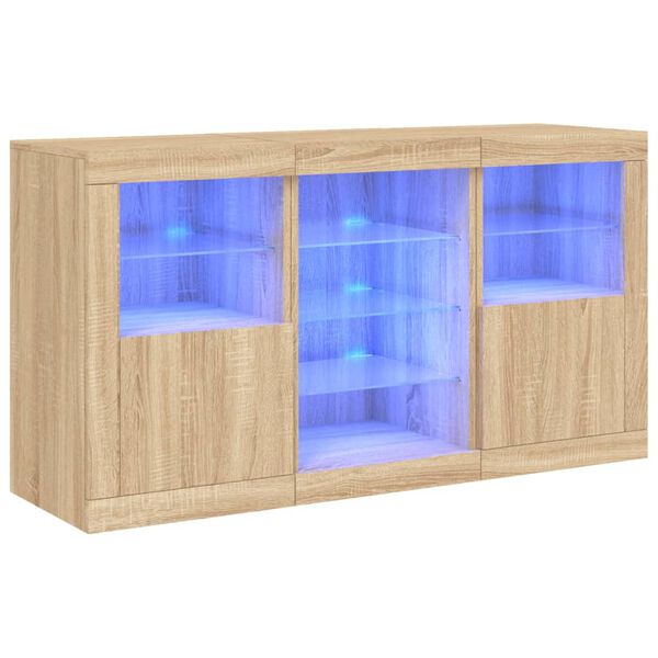 vidaXL Skjenk med LED-lys sonoma eik 123x37x67 cm
