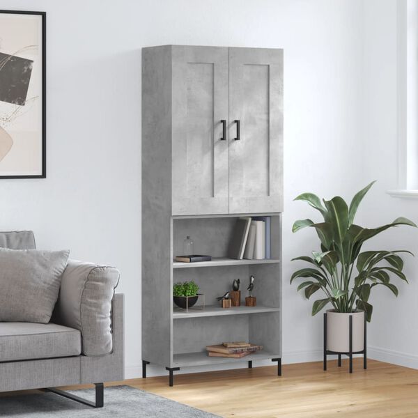 vidaXL Highboard betonggr&aring; 69,5x34x180 cm konstruert tre