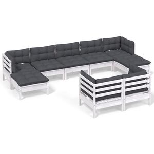 vidaXL Hagesofagruppe med puter 9 deler hvit heltre furu