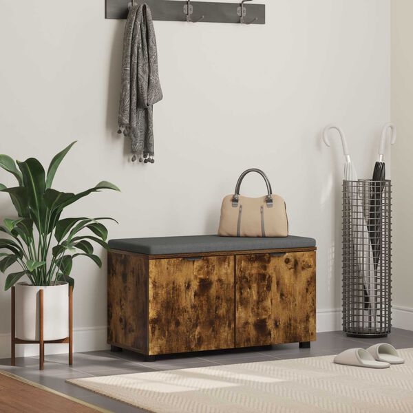 vidaXL Gangbenk med pute med lagring med d&oslash;r R&oslash;kt eik 80 x 46 x 46 cm