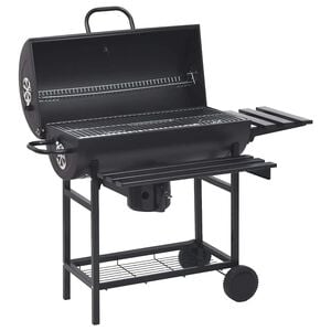 vidaXL T&oslash;nnegrill med hjul og hyller svart st&aring;l 115x85x95 cm