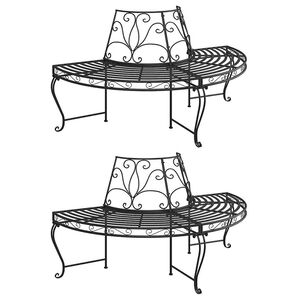 vidaXL Benk halvrund tre 2 stk &Oslash;160 cm svart st&aring;l