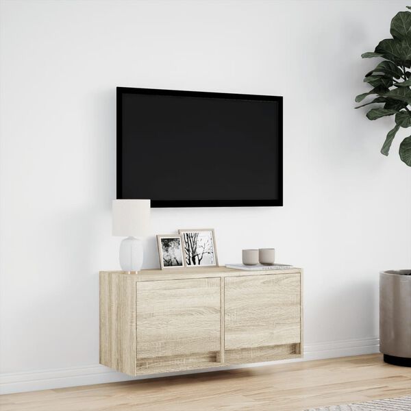 vidaXL Vegghengt TV-benk med LED sonoma eik 80x31x35 cm