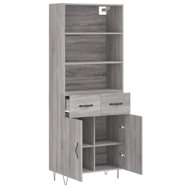 vidaXL Highboard gr&aring; sonoma 69,5x34x180 cm konstruert tre