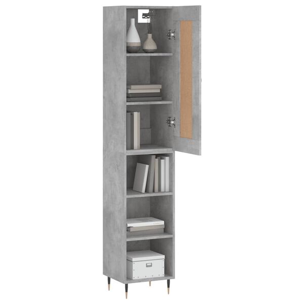 vidaXL Highboard betonggr&aring; 34,5x34x180 cm konstruert tre