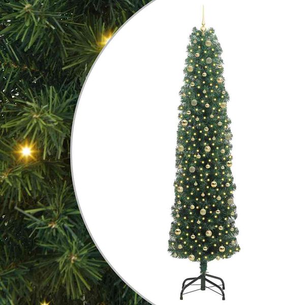 vidaXL Kunstig juletre med 300 LED gr&oslash;nn 240 cm PVC og st&aring;l og plast