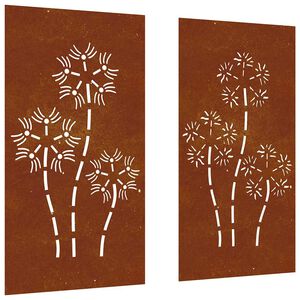 vidaXL Veggdekorasjoner hage 2 stk 105x55 cm cortenst&aring;l blomsterdesign