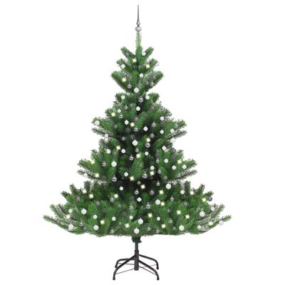 vidaXL Nordmann kunstig juletre med LED og kulesett gran grønn 240 cm