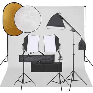 vidaXL Fotostudiosett med lyssett, bakgrunn og reflektor