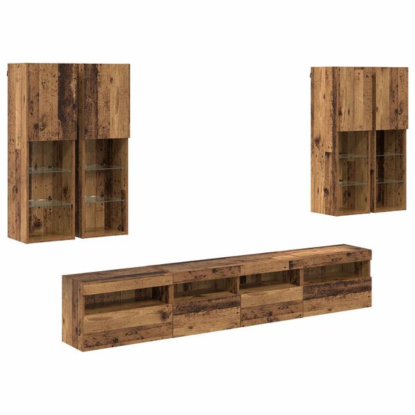 vidaXL TV veggskapsett med LED-lamper Veggmontert 7 pcs Gammelt tre