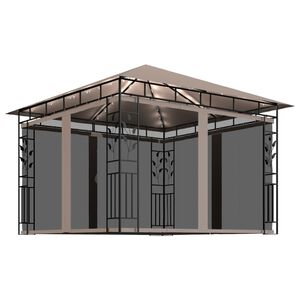 vidaXL Paviljong med myggnett og LED-lysslynge 3x3x2,73 m gr&aring;brun