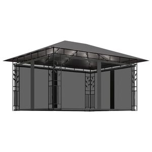 vidaXL Paviljong med myggnett og LED-lysslynge 4x3x2,73 m antrasitt