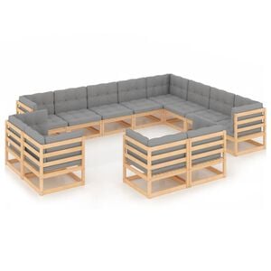 vidaXL Hagesofagruppe med puter 12 deler heltre furu