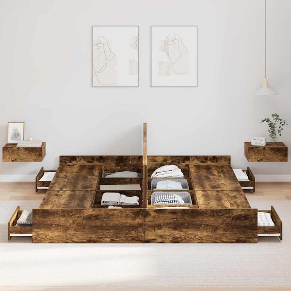 vidaXL Seng med lagring med skuff R&oslash;kt eik 180 x 200 cm Konstruert tre