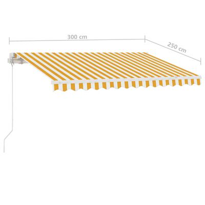 vidaXL Manuell uttrekkbar markise med LED 300x250 cm gul og hvit