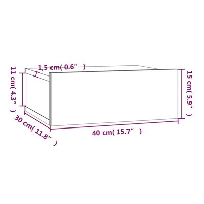 vidaXL Flytende nattbord grå sonoma 40x30x15 cm konstruert tre