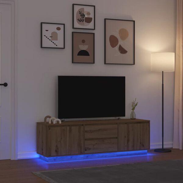 vidaXL TV-benk med LED-lys artisan eik 160,5x41x50 cm