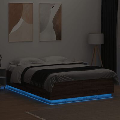 vidaXL Sengeramme med LED-lys brun eik 120x200 cm konstruert tre