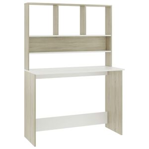 vidaXL Skrivebord med hyller hvit og sonoma eik 110x45x157cm sponplate