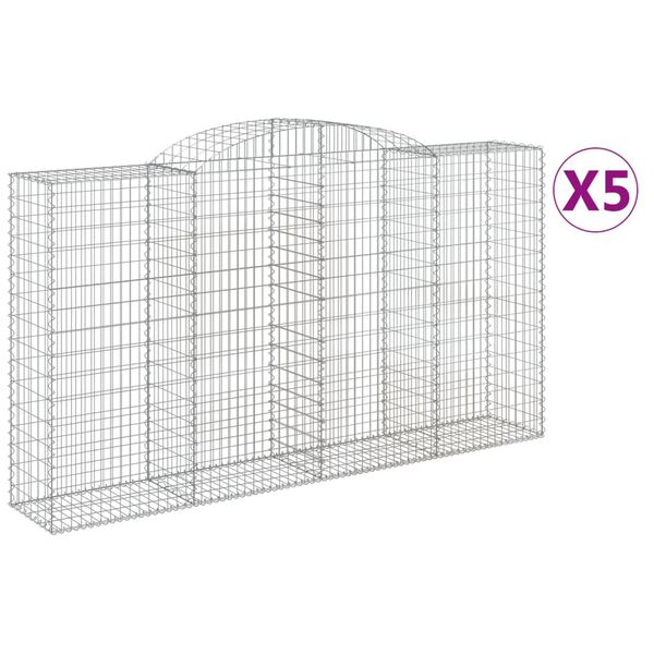 vidaXL Gabionkurver buede 5 stk 300x50x160/180 cm galvanisert jern
