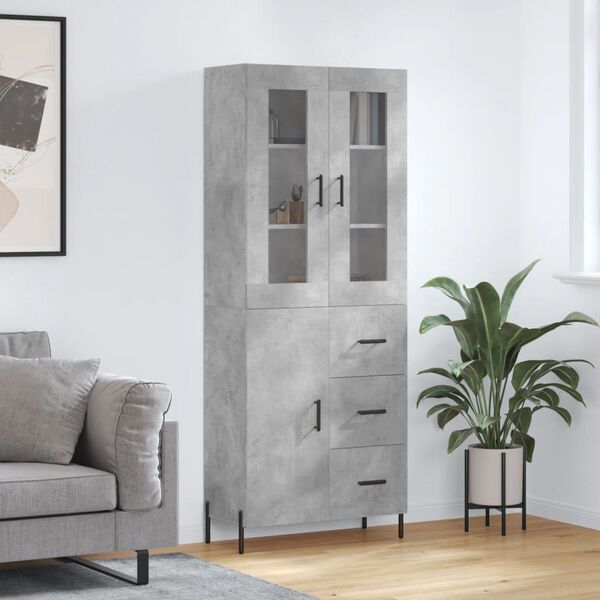 vidaXL Highboard betonggr&aring; 69,5x34x180 cm konstruert tre