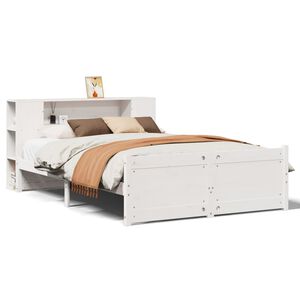 vidaXL Seng med bokhylle uten madrass hvit 135x190 cm heltre furu