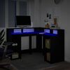 vidaXL Skrivebord med LED-lys svart 130x130x91 cm konstruert tre