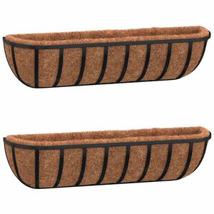 vidaXL Plantekasser 2 stk med kokosfiberinnlegg svart 61x19x16 cm st&aring;l