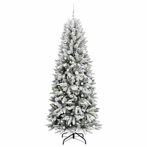 vidaXL Kunstig juletre med 300 LED Hvit 210 cm PVC, plast, st&aring;l og PE