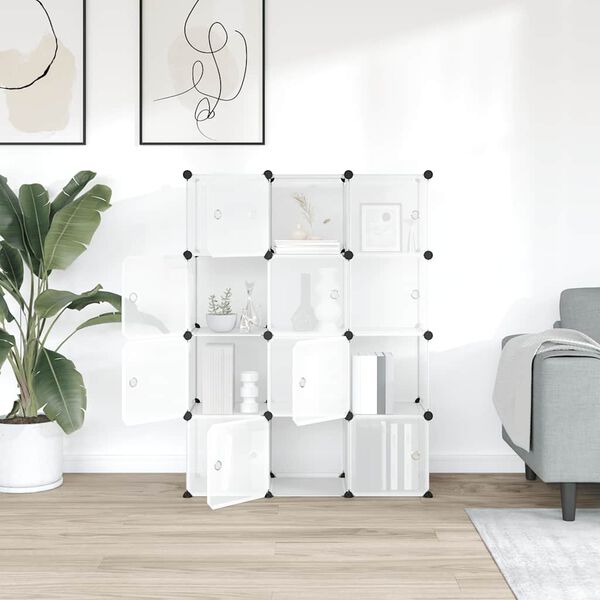 vidaXL Oppbevaringsboks med 12 kuber og d&oslash;rer gjennomsiktig PP