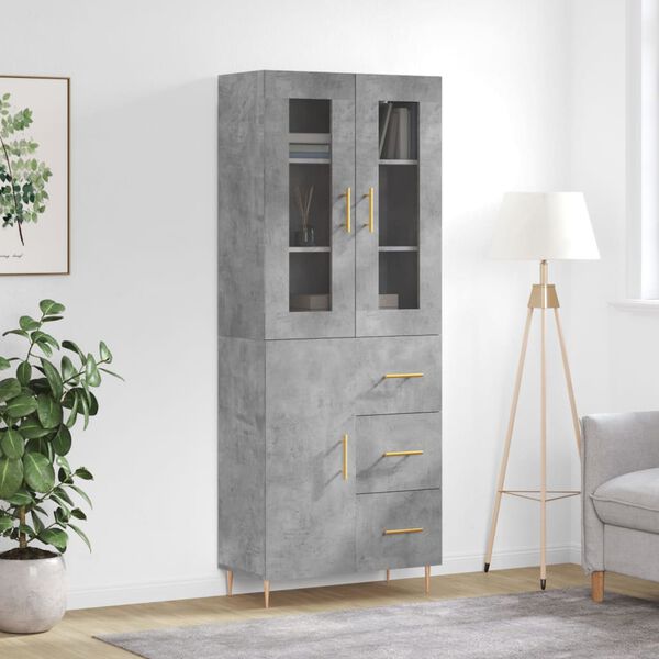vidaXL Highboard betonggr&aring; 69,5x34x180 cm konstruert tre