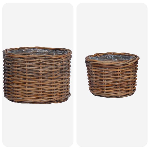 vidaXL Plantekurv med lagring 2 pcs Brun Kubu Rattan