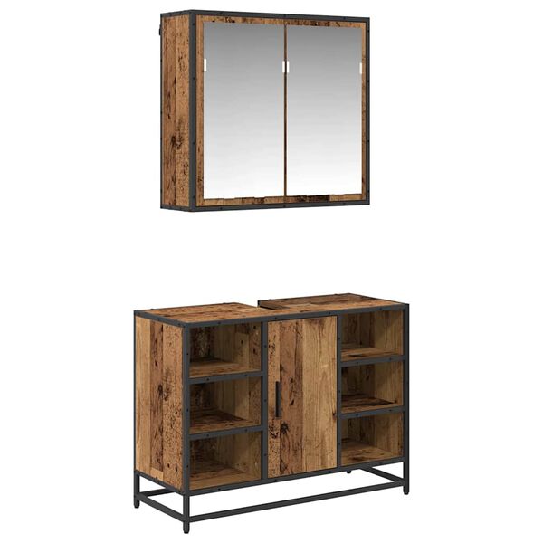 vidaXL Baderomsinnredningssett med d&oslash;r 2 pcs Gamle tre Konstruert tre