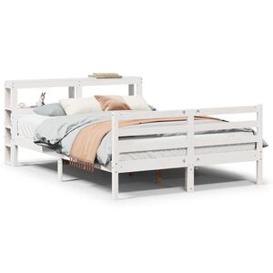 vidaXL Sengeramme med hodegavl hvit 140x200 cm heltre furu