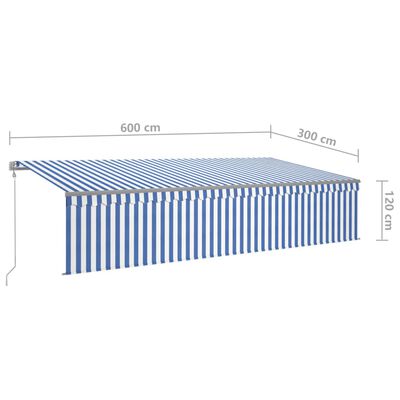 vidaXL Automatisk uttrekkbar markise med rullegardin 6x3 m blå og hvit