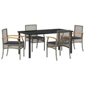 vidaXL Hage Spisegruppe med pute 5 pcs Gr&aring; og svart Rotting