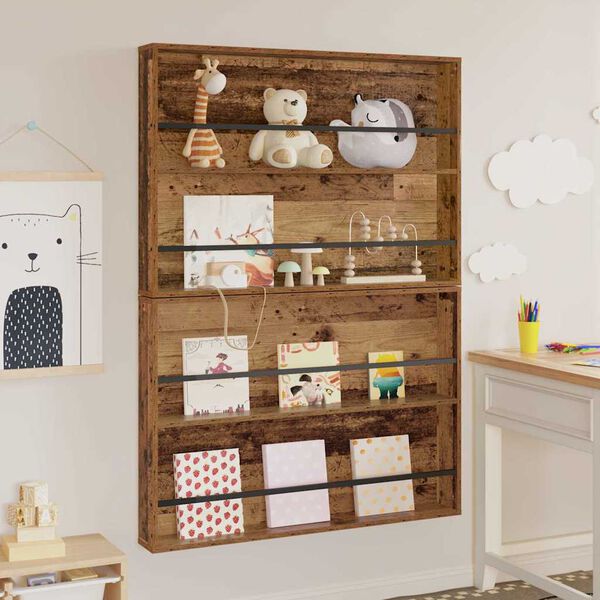 vidaXL Magasinreol 2 pcs Gammelt tre 100 x 12 x 70 cm Konstruert tre