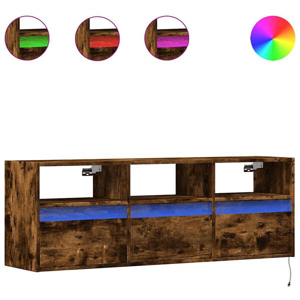 vidaXL Vegghengt TV-benk med LED røkt eik 130x31x45 cm