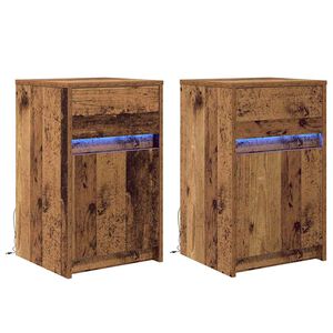 vidaXL LED Nattbordskap med skuff 2 pcs Gammelt tre 38 x 34 x 61 cm