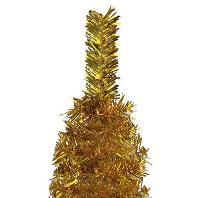 vidaXL Slankt forhåndsbelyst juletre med kulesett gull 120 cm